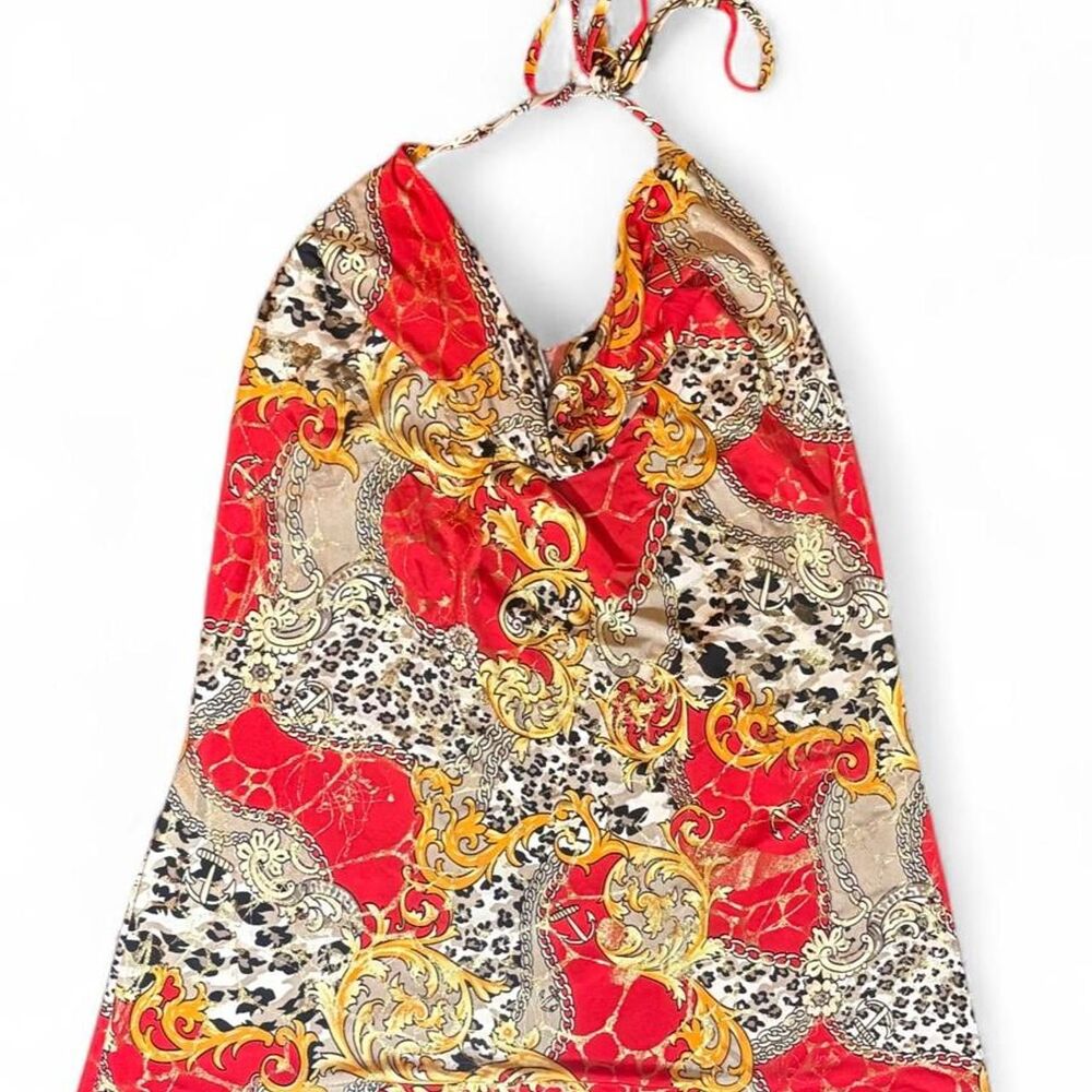 Y2K d&co Leopard Baroque Cowl Neck Halter Top XL